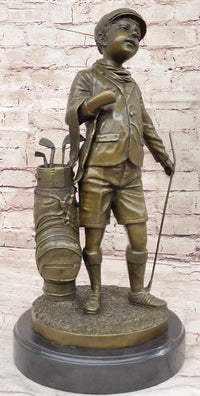 Signed Caddy Boy Golfer Bronze Sculpture Trophy Artwork