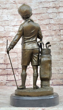 Signed Caddy Boy Golfer Bronze Sculpture Trophy Artwork