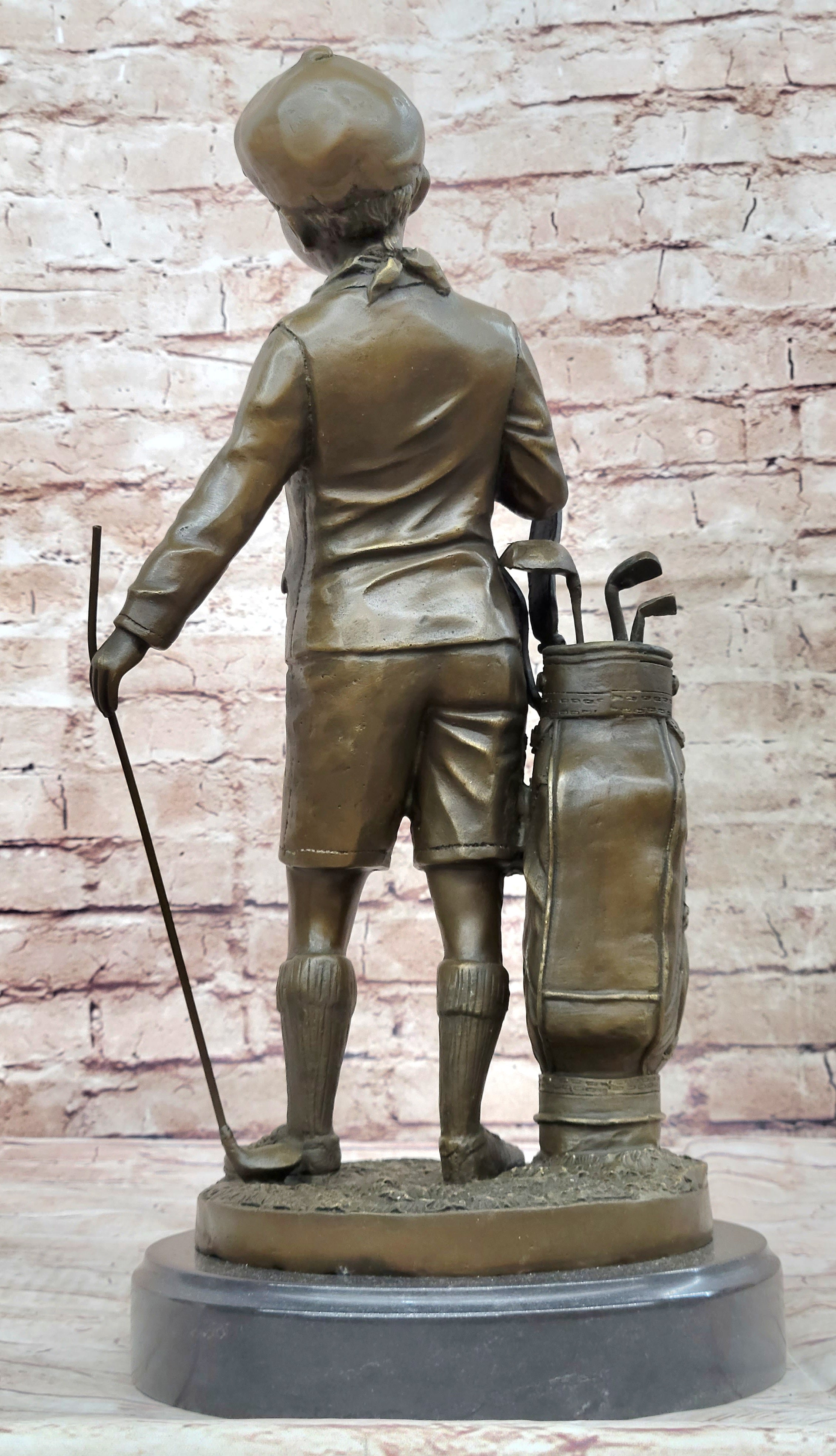 Signed Caddy Boy Golfer Bronze Sculpture Trophy Artwork