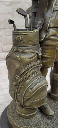 Signed Caddy Boy Golfer Bronze Sculpture Trophy Artwork