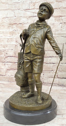 Signed Caddy Boy Golfer Bronze Sculpture Trophy Artwork