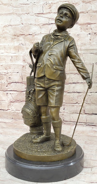 Signed Caddy Boy Golfer Bronze Sculpture Trophy Artwork