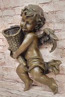 A.Moreau Baby Boy Angel Putti Wall Mount Bronze Sculpture