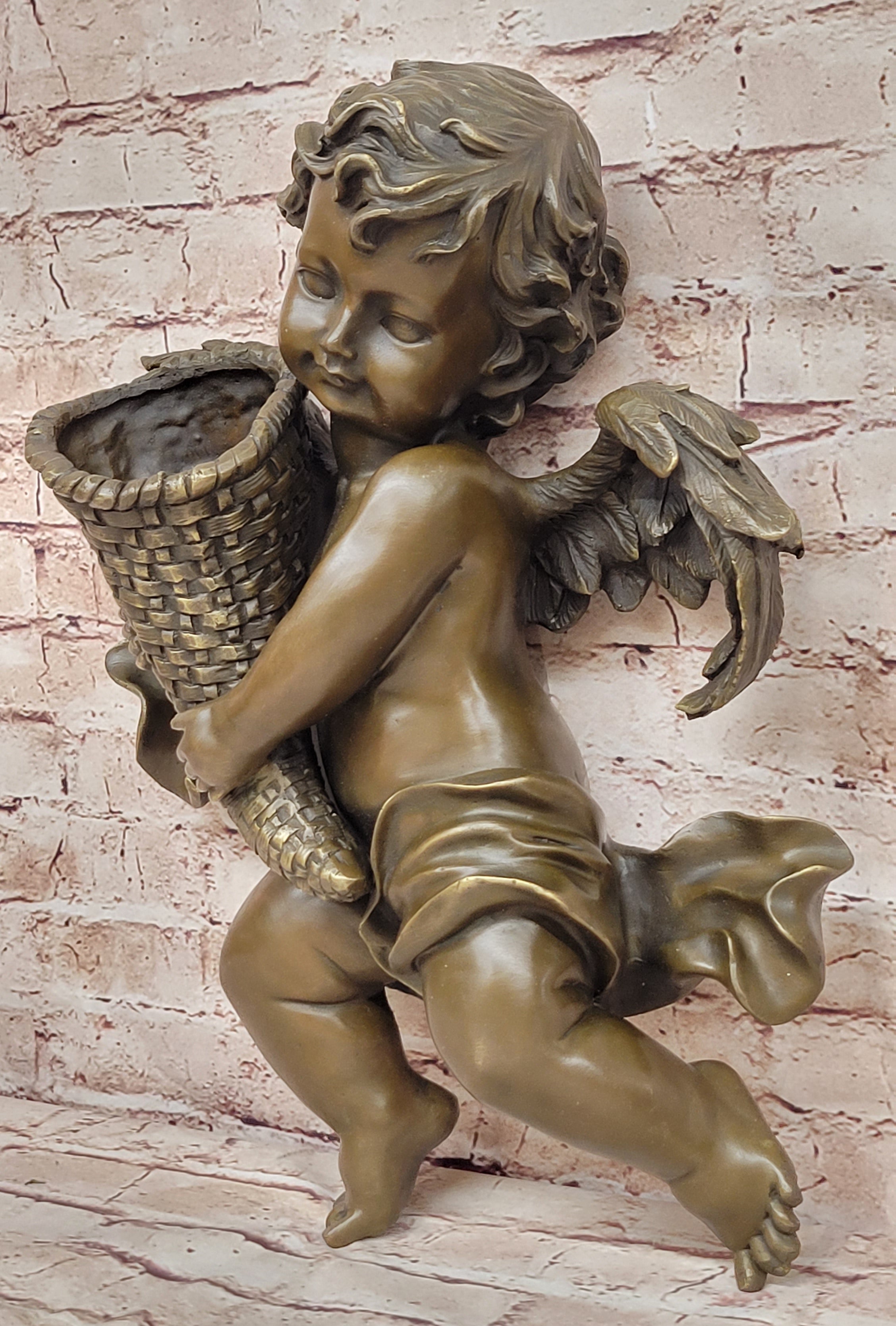 A.Moreau Baby Boy Angel Putti Wall Mount Bronze Sculpture