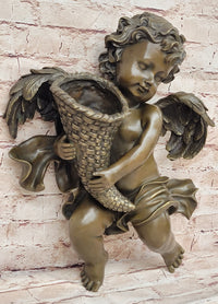 A.Moreau Baby Boy Angel Putti Wall Mount Bronze Sculpture