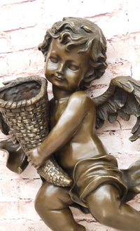 A.Moreau Baby Boy Angel Putti Wall Mount Bronze Sculpture
