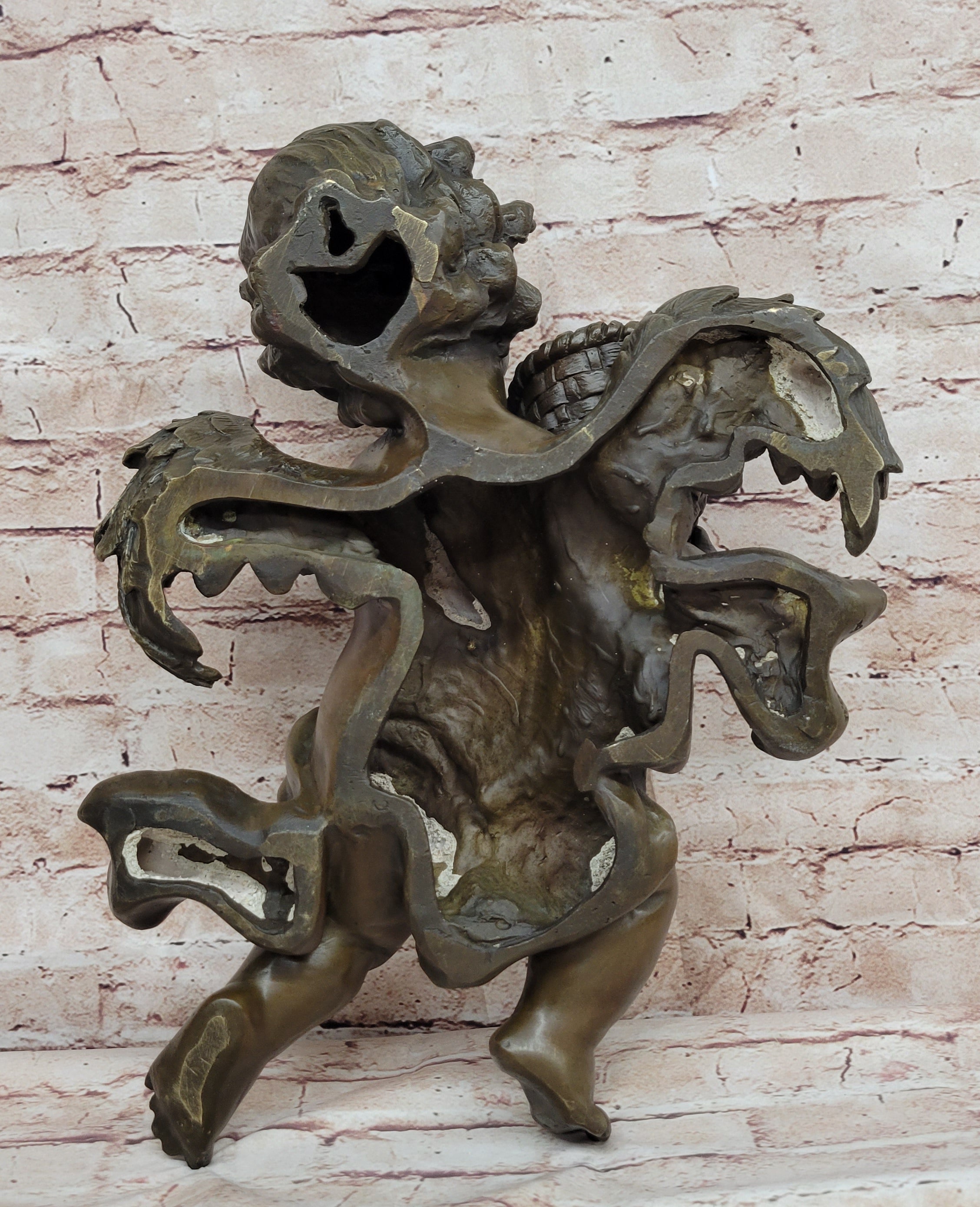 A.Moreau Baby Boy Angel Putti Wall Mount Bronze Sculpture