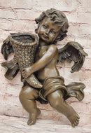 A.Moreau Baby Boy Angel Putti Wall Mount Bronze Sculpture