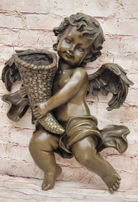 A.Moreau Baby Boy Angel Putti Wall Mount Bronze Sculpture