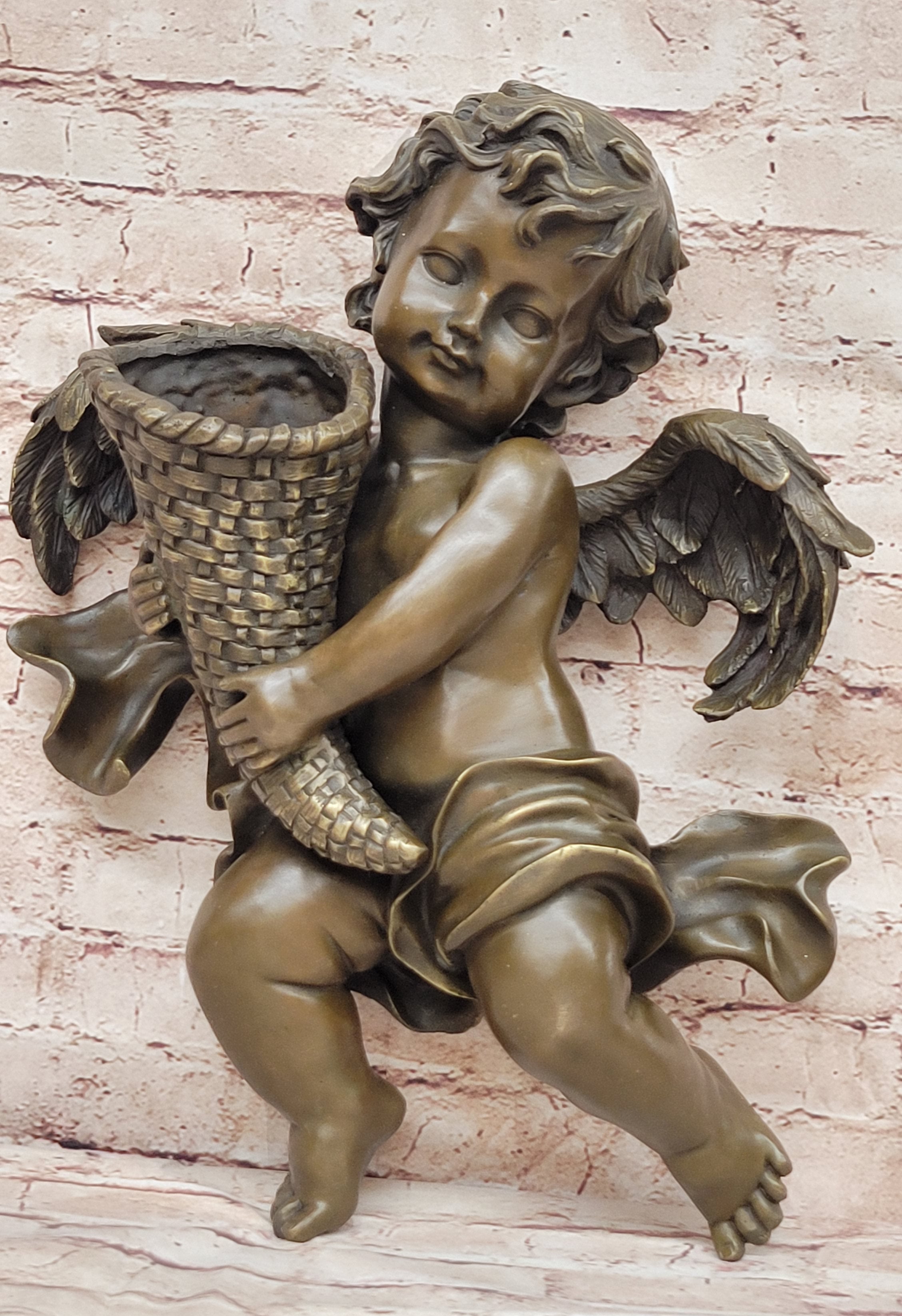 A.Moreau Baby Boy Angel Putti Wall Mount Bronze Sculpture