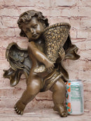 A.Moreau Baby Girl Angel Putti Wall Mount Bronze Sculpture