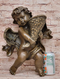 A.Moreau Baby Girl Angel Putti Wall Mount Bronze Sculpture