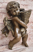 A.Moreau Baby Girl Angel Putti Wall Mount Bronze Sculpture