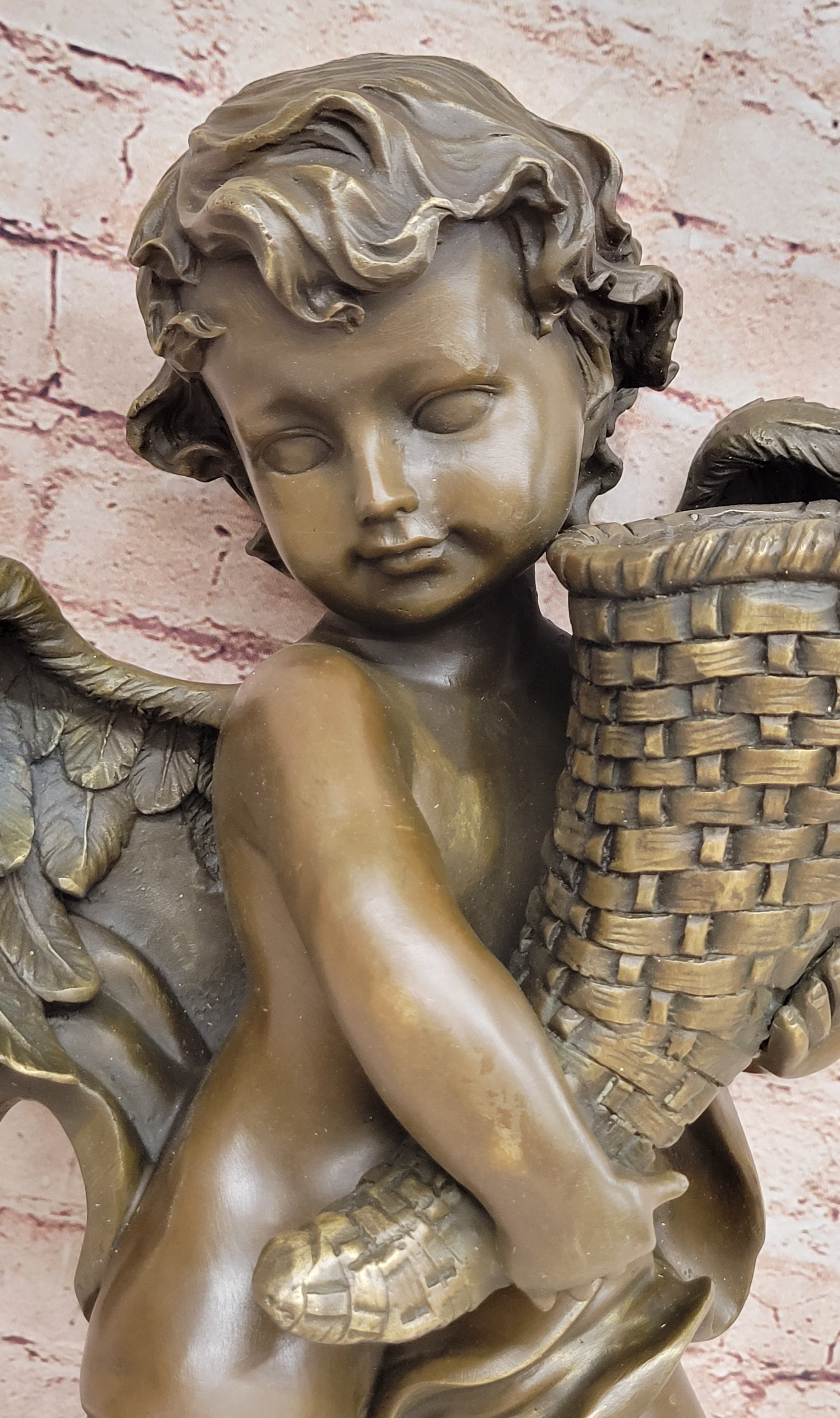 A.Moreau Baby Girl Angel Putti Wall Mount Bronze Sculpture