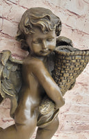 A.Moreau Baby Girl Angel Putti Wall Mount Bronze Sculpture