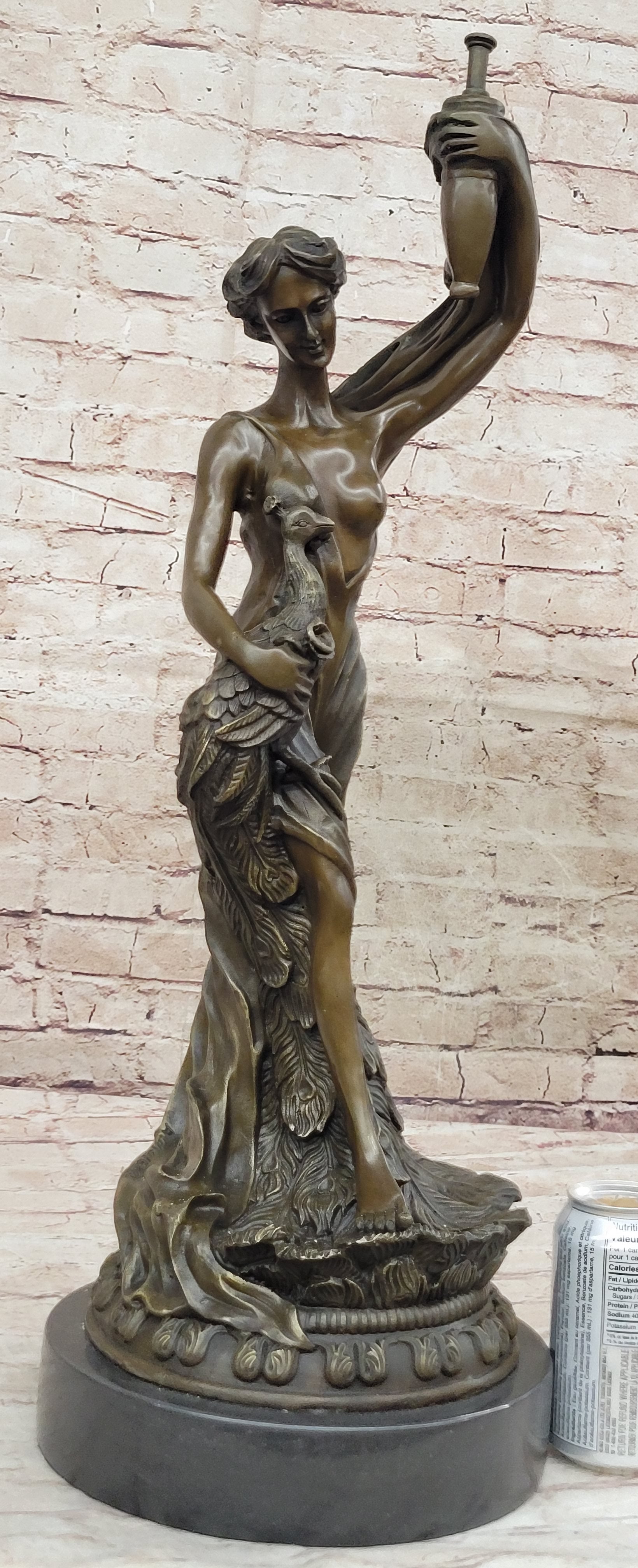 Semi Nude Venus Holding a Peacock Genuine Bronze Sculpture by Moreau