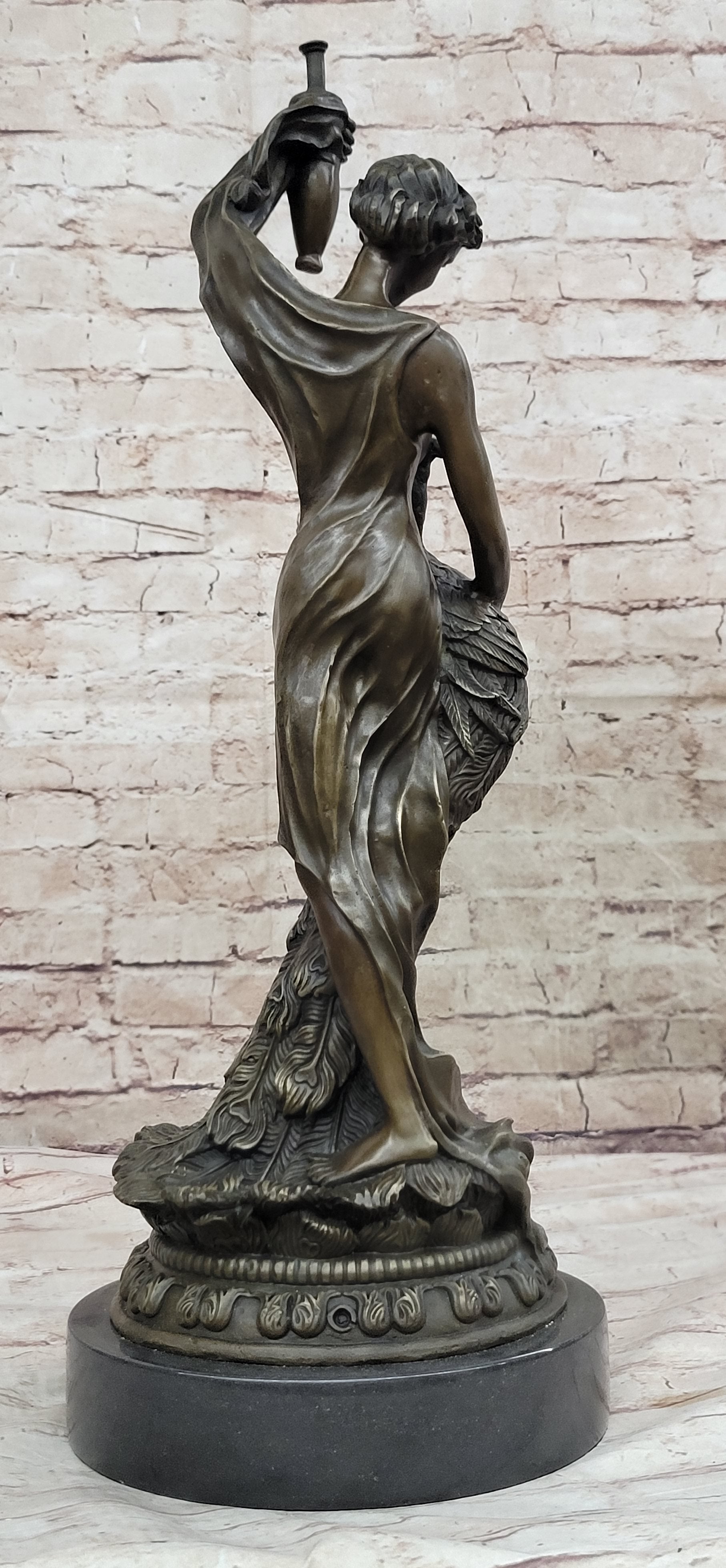 Semi Nude Venus Holding a Peacock Genuine Bronze Sculpture by Moreau
