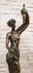 Semi Nude Venus Holding a Peacock Genuine Bronze Sculpture by Moreau