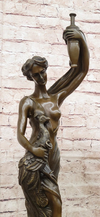 Semi Nude Venus Holding a Peacock Genuine Bronze Sculpture by Moreau