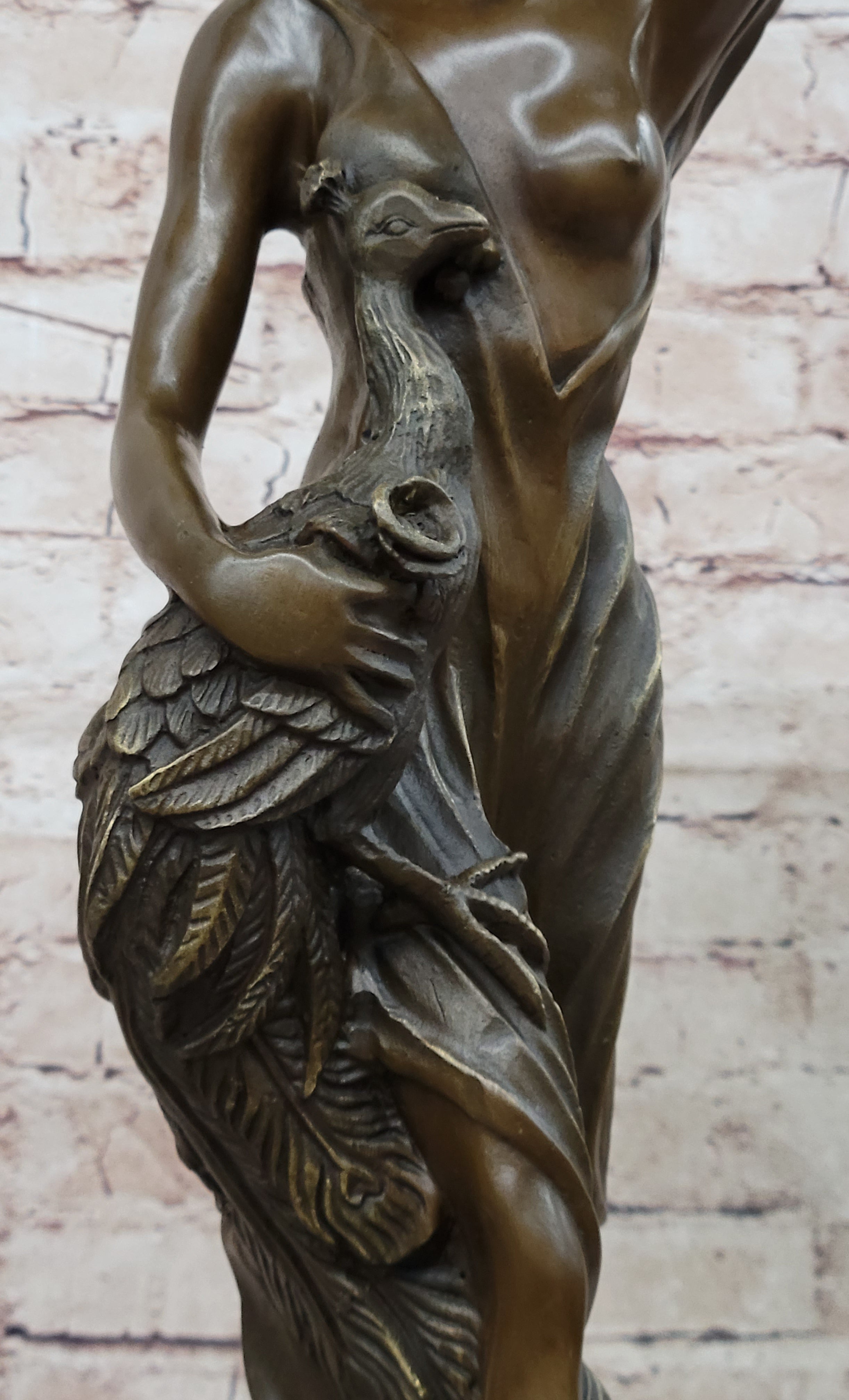 Semi Nude Venus Holding a Peacock Genuine Bronze Sculpture by Moreau