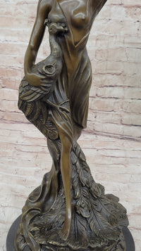 Semi Nude Venus Holding a Peacock Genuine Bronze Sculpture by Moreau