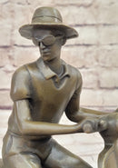 Man Riding Moped Bike Solid Bronze Sculpture Collectible