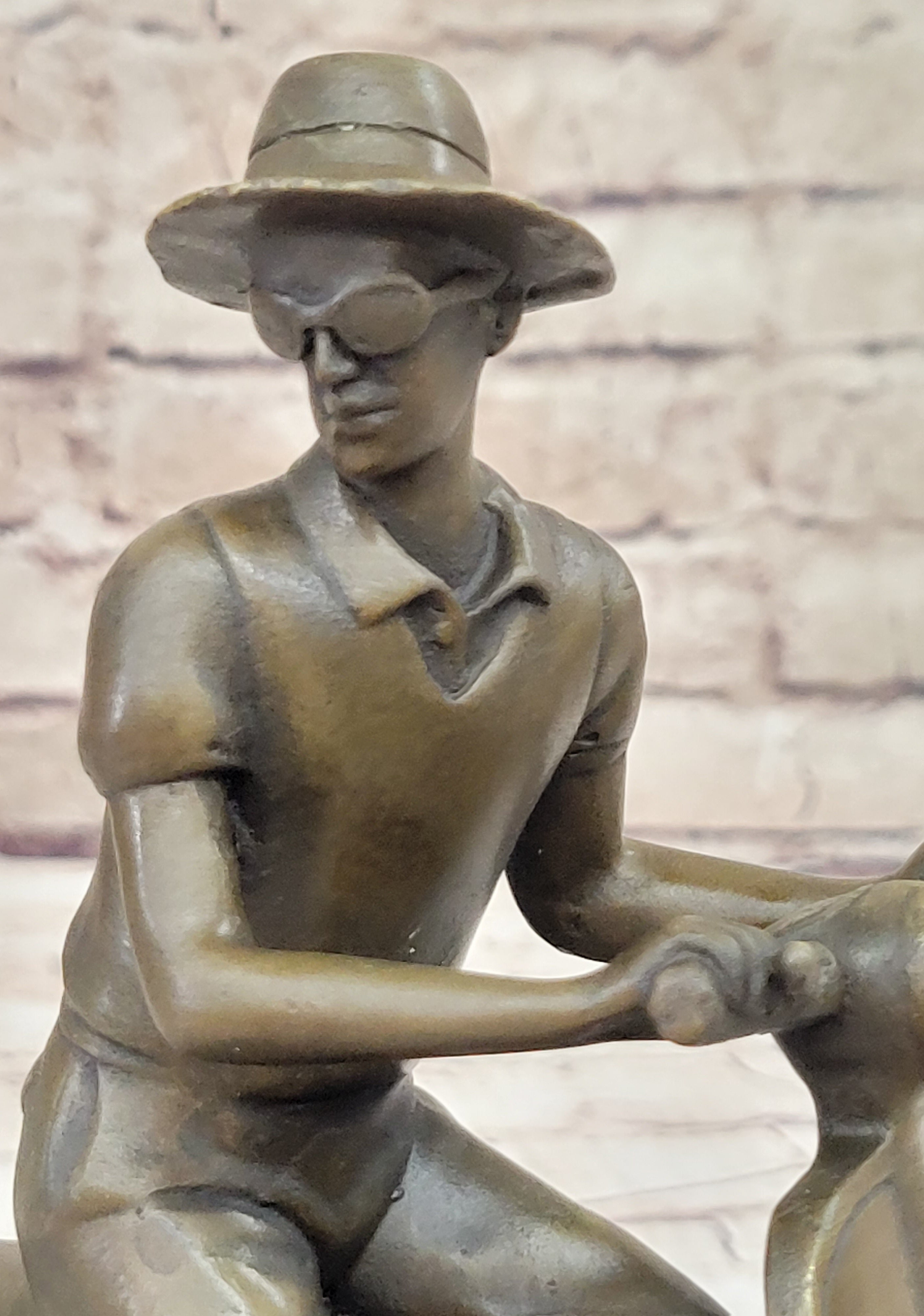Man Riding Moped Bike Solid Bronze Sculpture Collectible