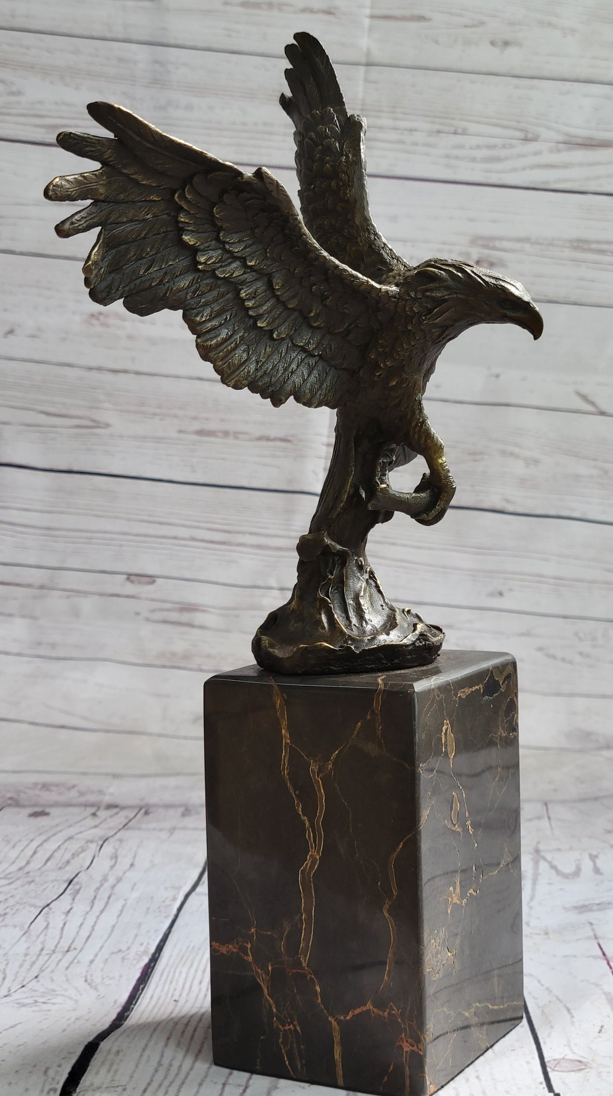 American Bald Eagle Holding Fish Bronze Sculpture 14" x 8"