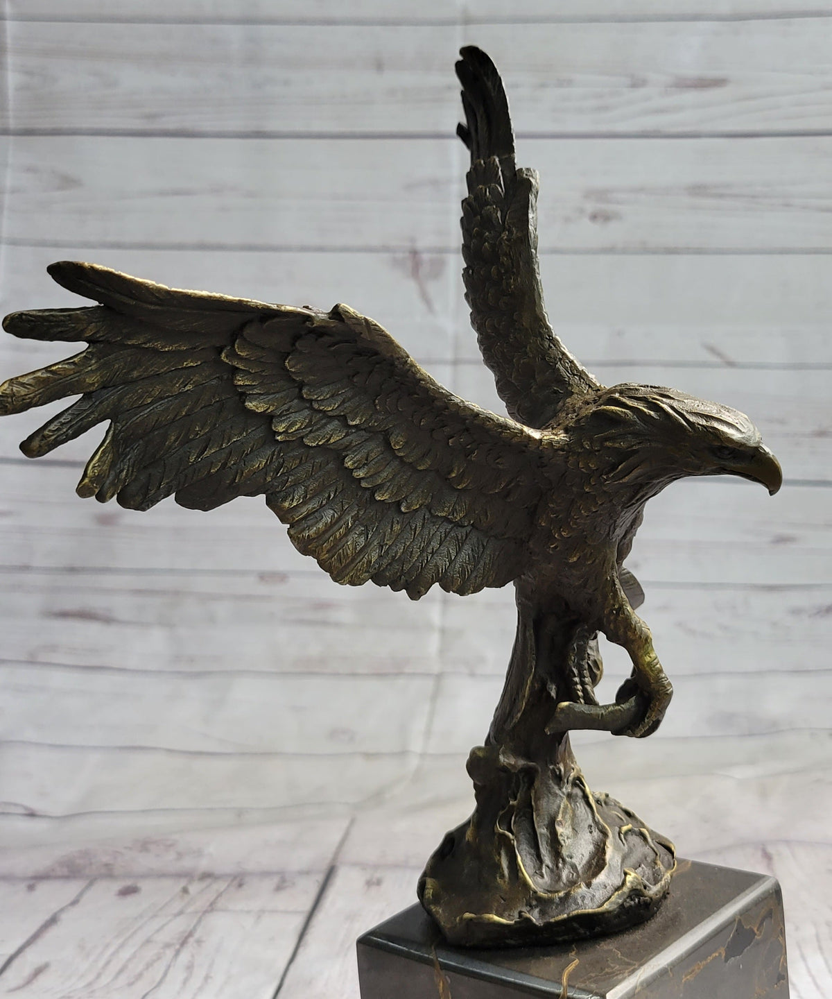 American Bald Eagle Holding Fish Bronze Sculpture 14" x 8"