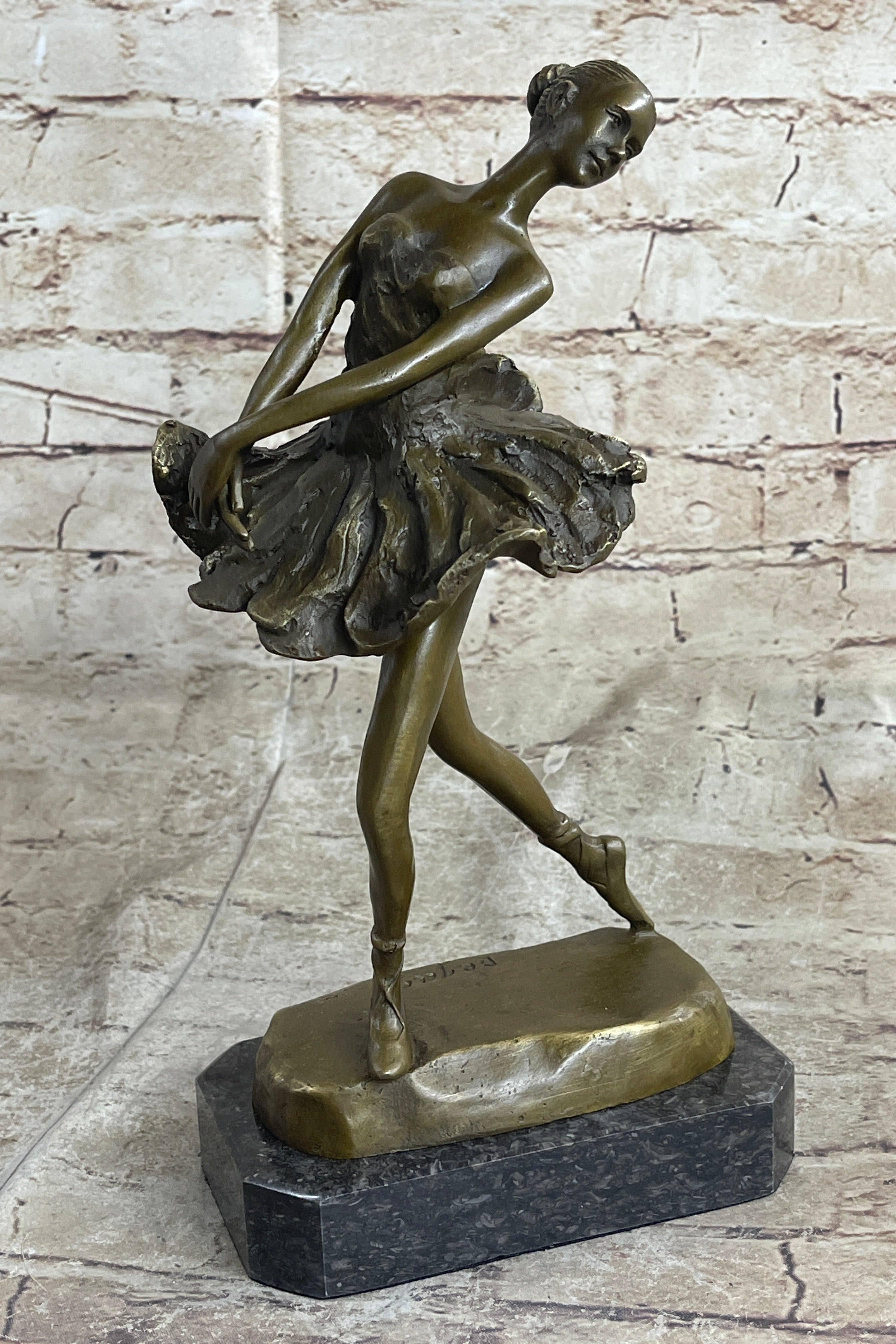 Edgar Degas Ballerina Bronze Sculpture Marble Base