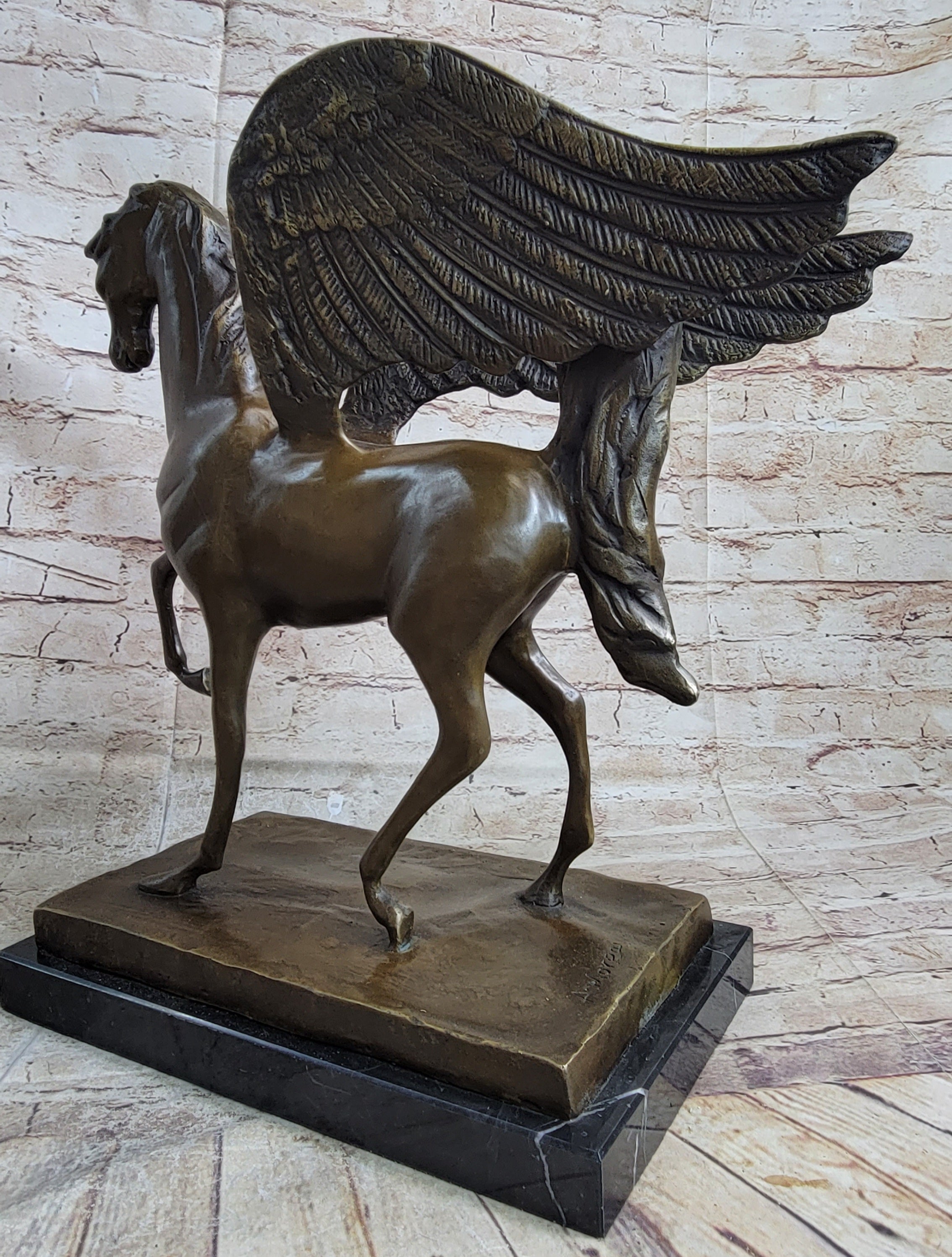 Pegasus Winged Horse Bronze Sculpture on Marble Base 16" x 16"