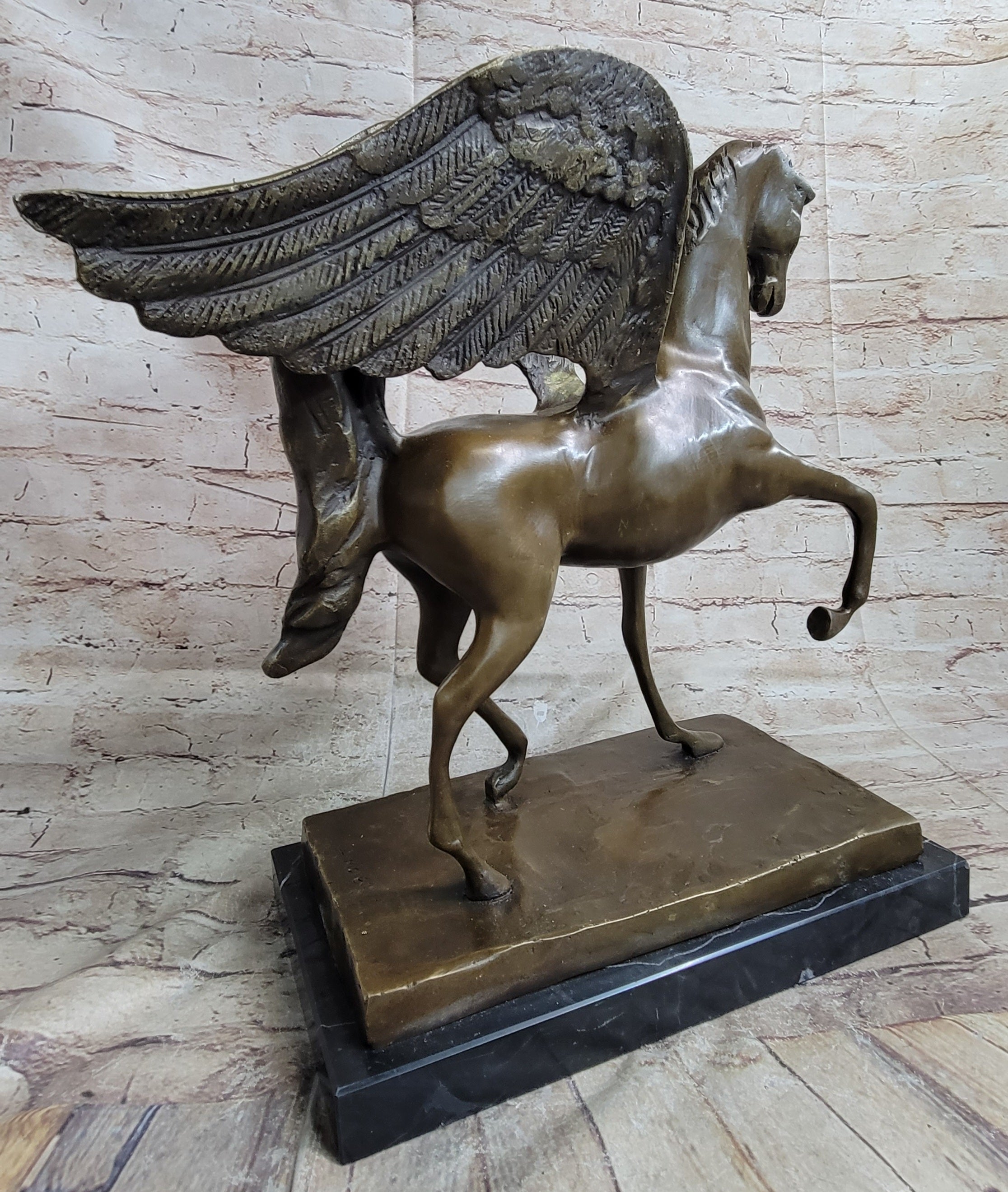 Pegasus Winged Horse Bronze Sculpture on Marble Base 16" x 16"