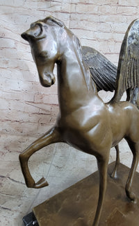 Pegasus Winged Horse Bronze Sculpture on Marble Base 16" x 16"