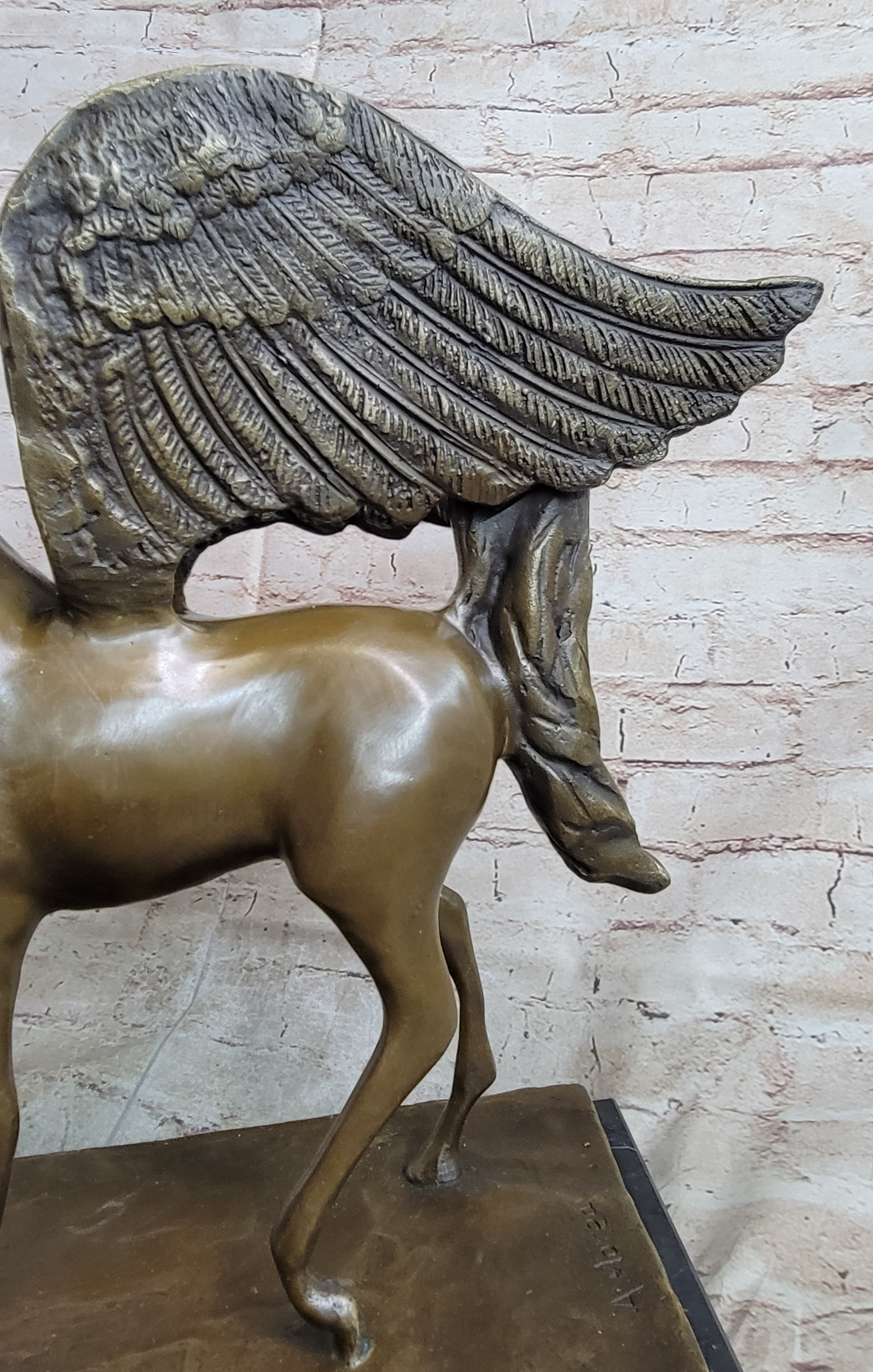 Pegasus Winged Horse Bronze Sculpture on Marble Base 16" x 16"