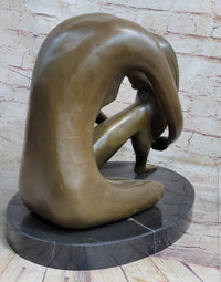 Nude Female Figure Seated with Head to Knee Bronze Sculpture Statue Figurine Marble Base