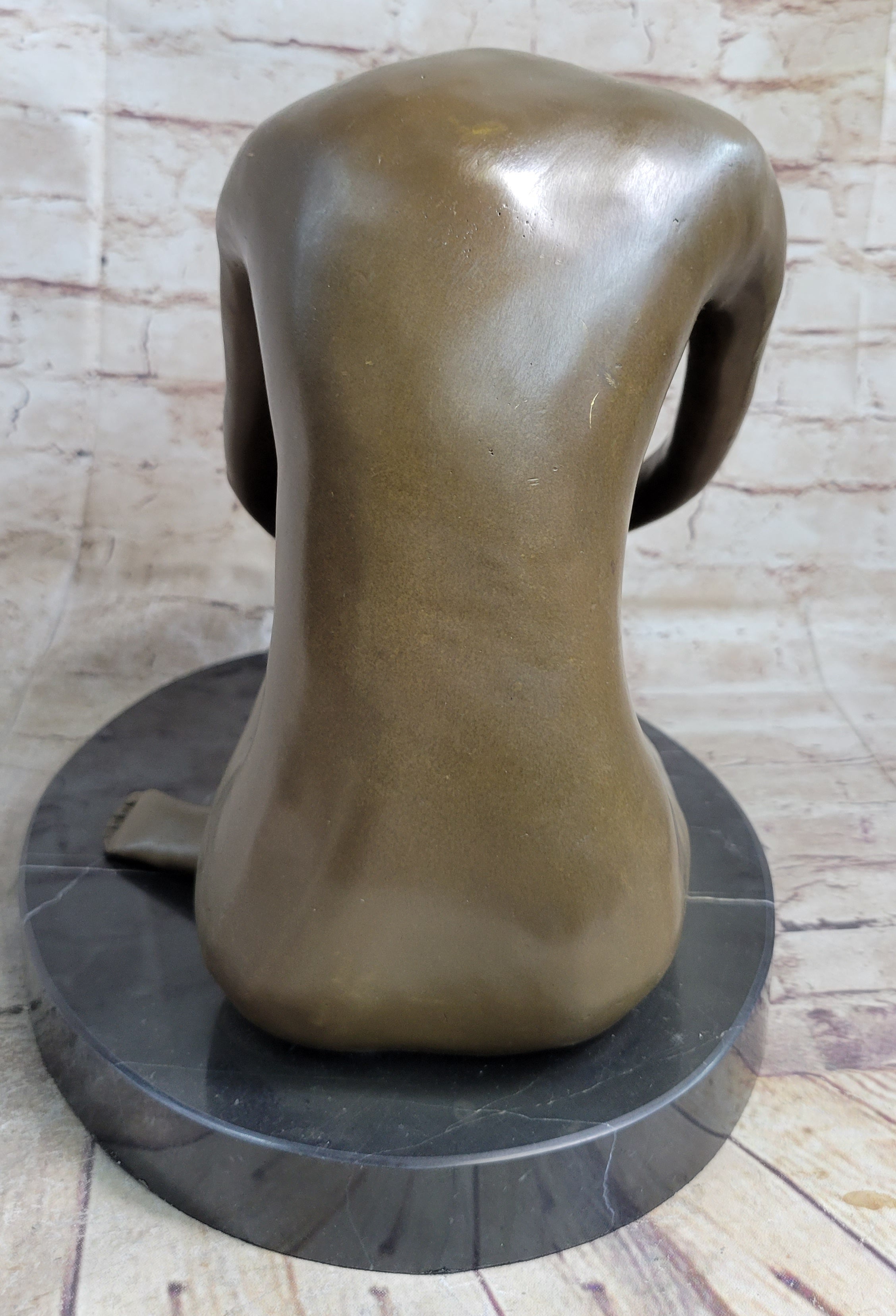 Nude Female Figure Seated with Head to Knee Bronze Sculpture Statue Figurine Marble Base
