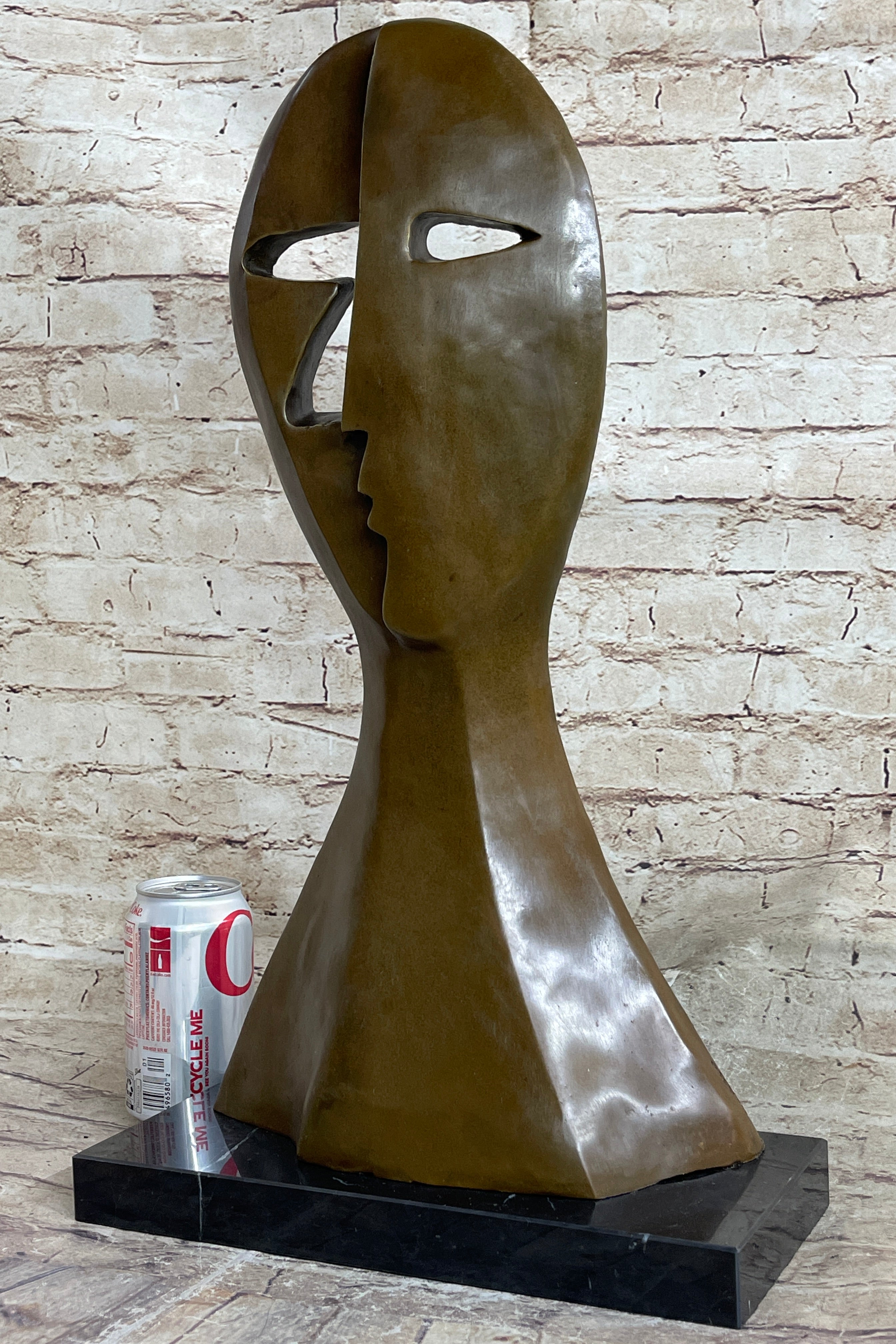 Picasso Cubism Two Faces Mask Bust Sculpture Marble Base