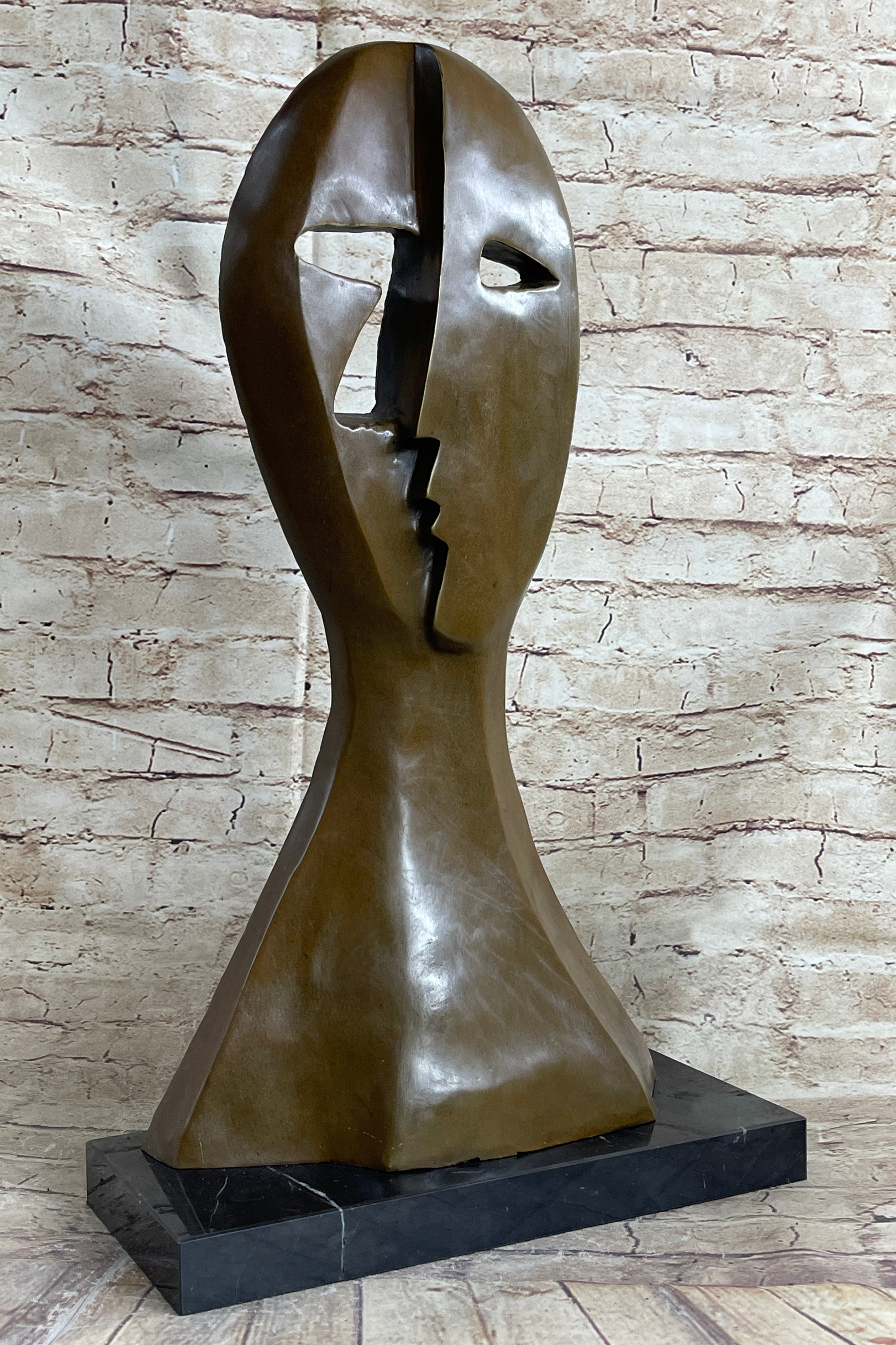 Picasso Cubism Two Faces Mask Bust Sculpture Marble Base