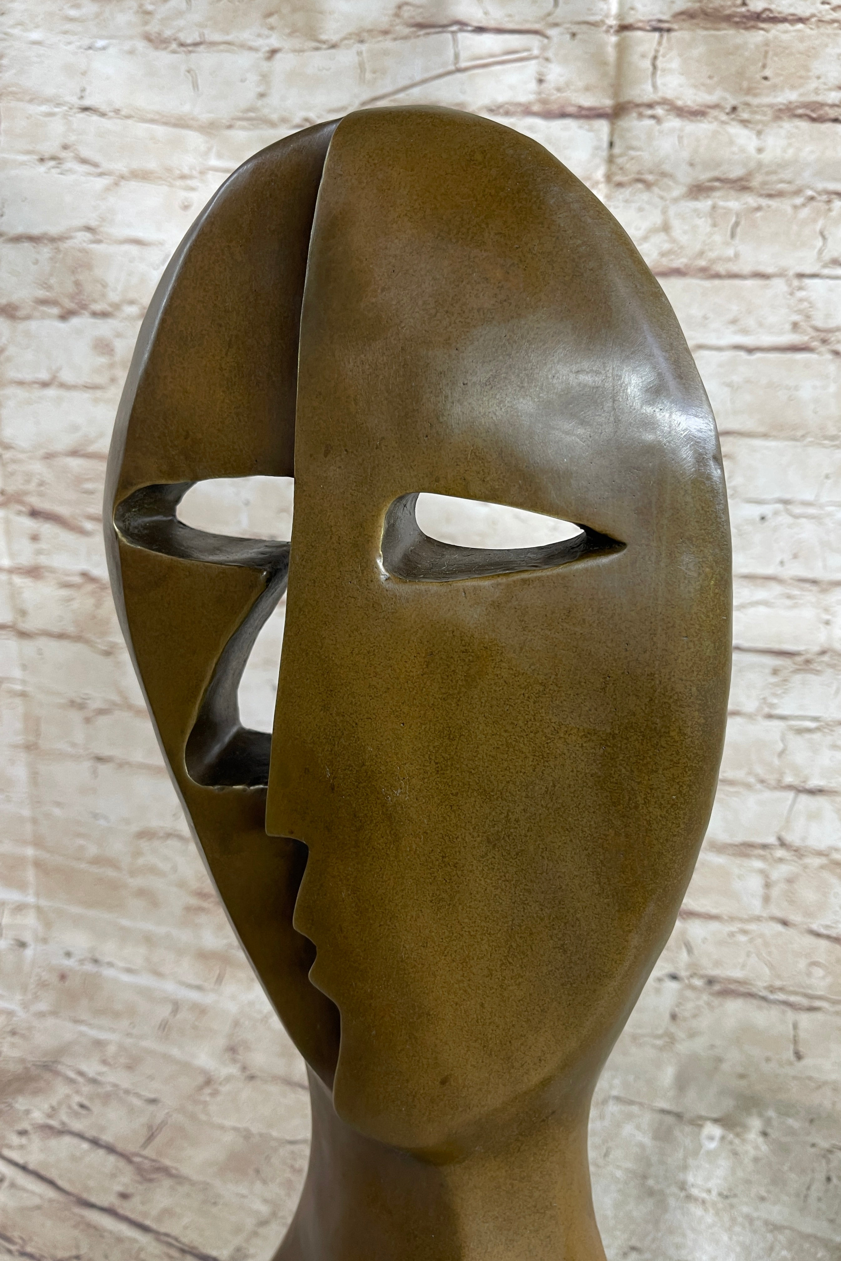 Picasso Cubism Two Faces Mask Bust Sculpture Marble Base