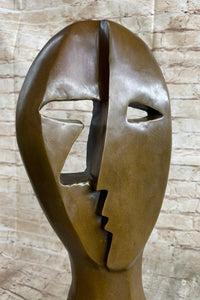 Picasso Cubism Two Faces Mask Bust Sculpture Marble Base