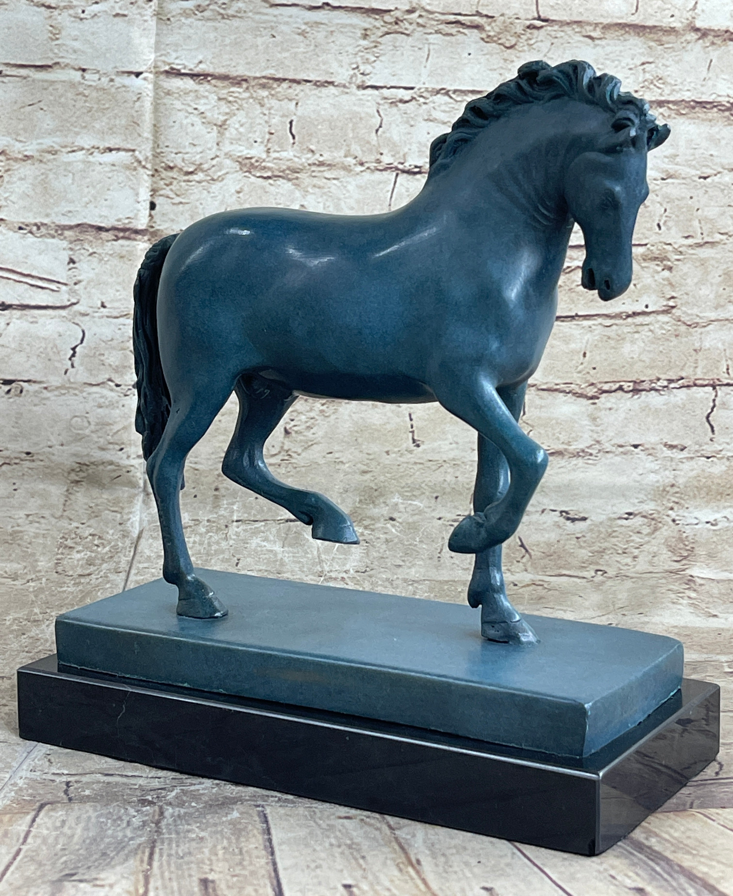Hot Cast Bronze Chinese Tang Horse Green Blue Patina