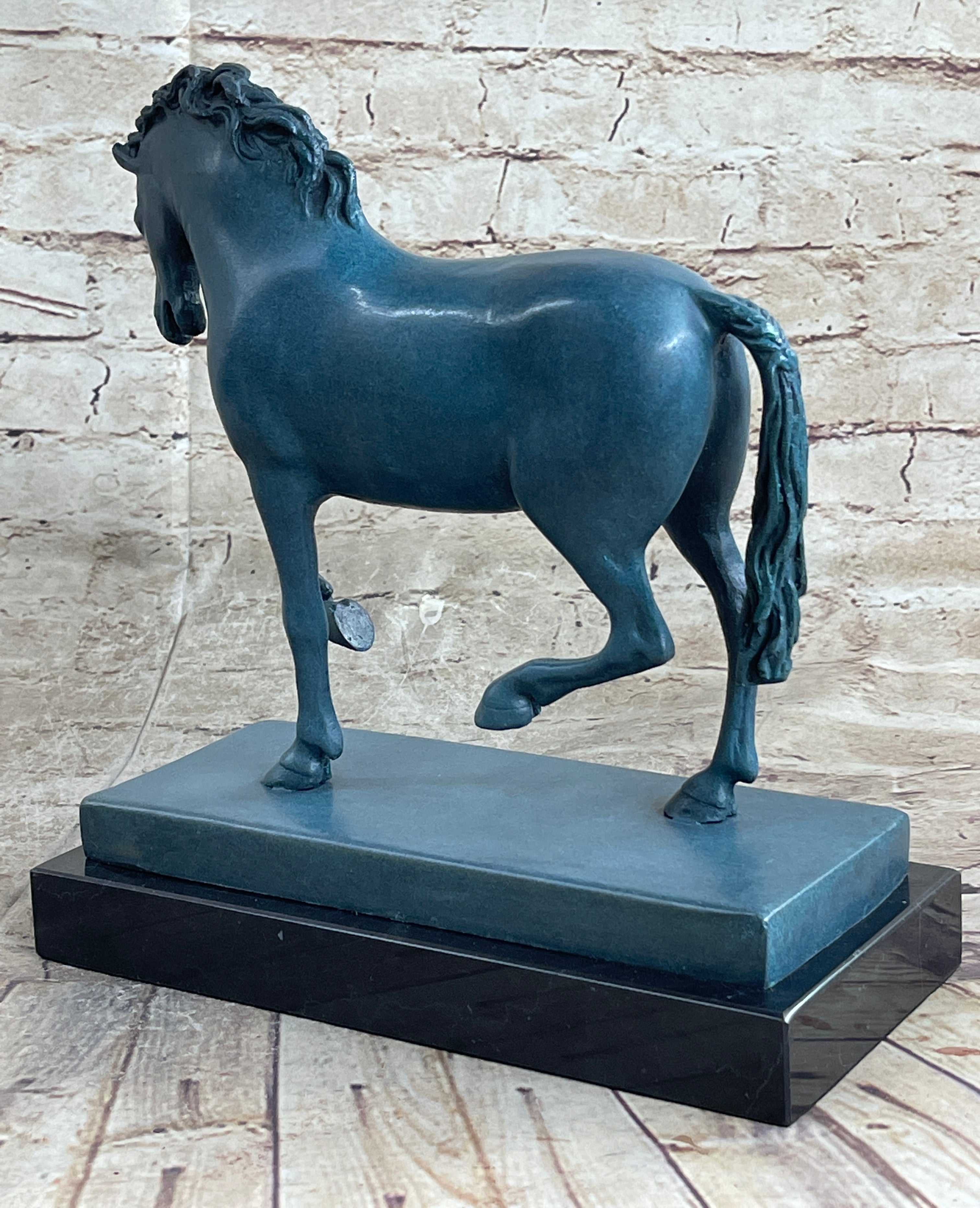 Hot Cast Bronze Chinese Tang Horse Green Blue Patina