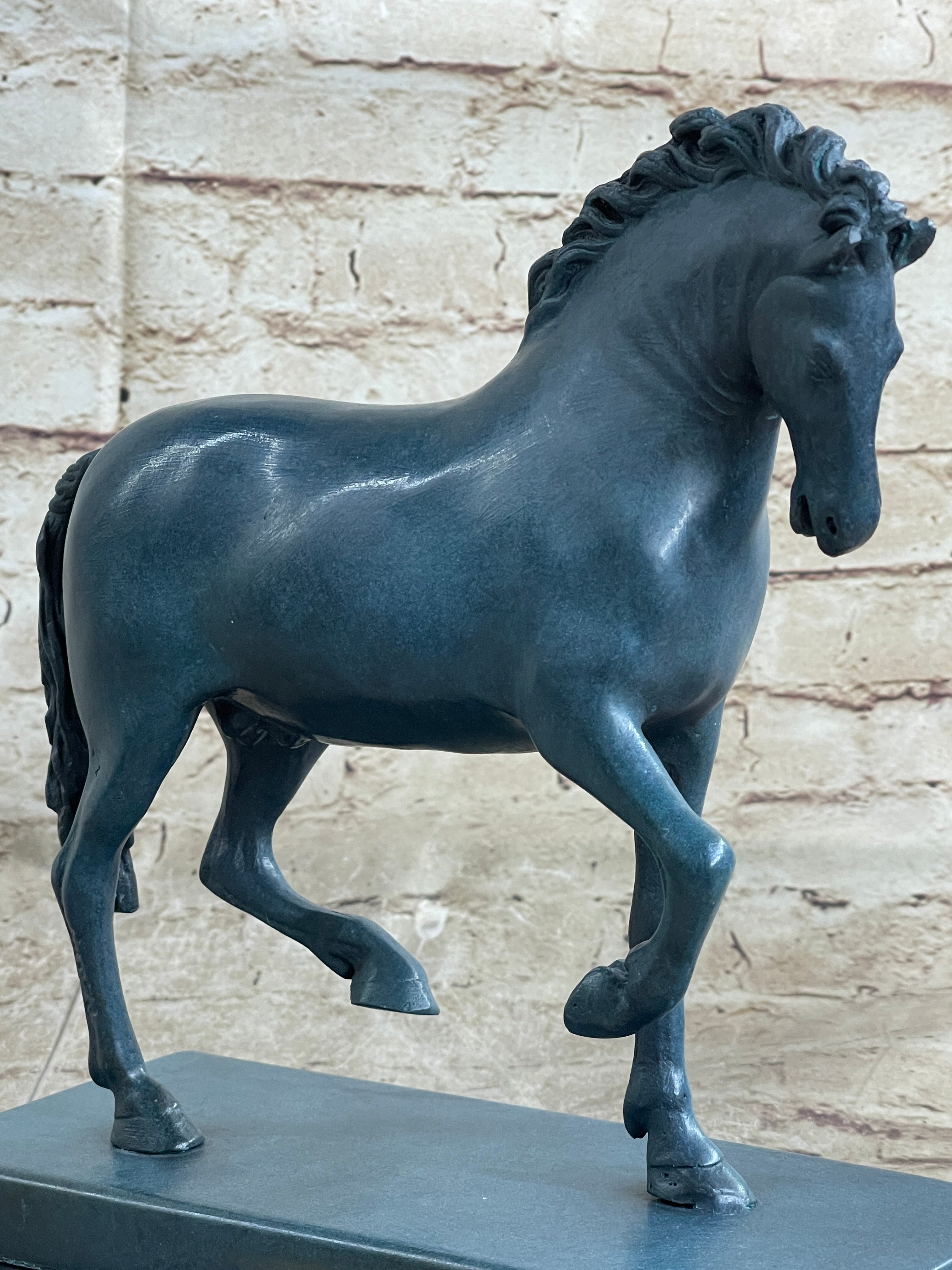 Hot Cast Bronze Chinese Tang Horse Green Blue Patina