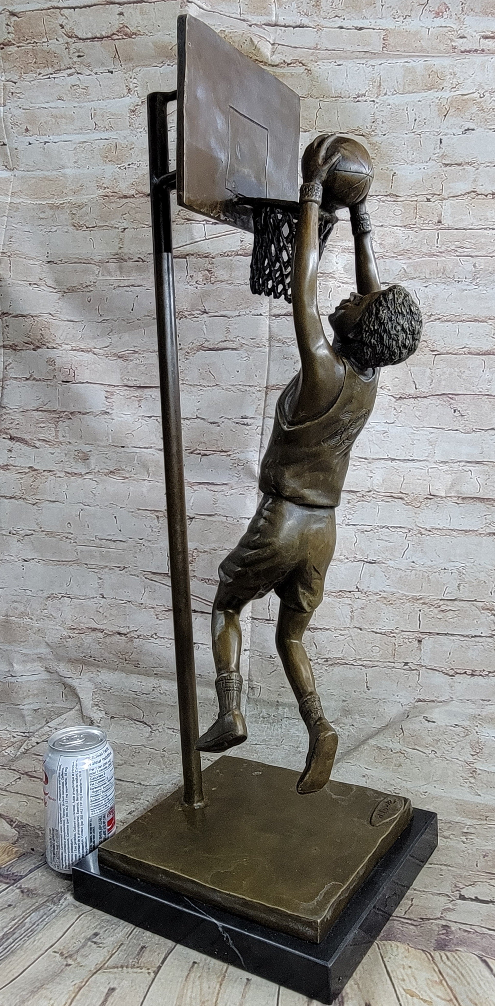 Basketball Player Slam Dunk Bronze Metal Sculpture on Marble Base