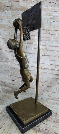 Basketball Player Slam Dunk Bronze Metal Sculpture on Marble Base