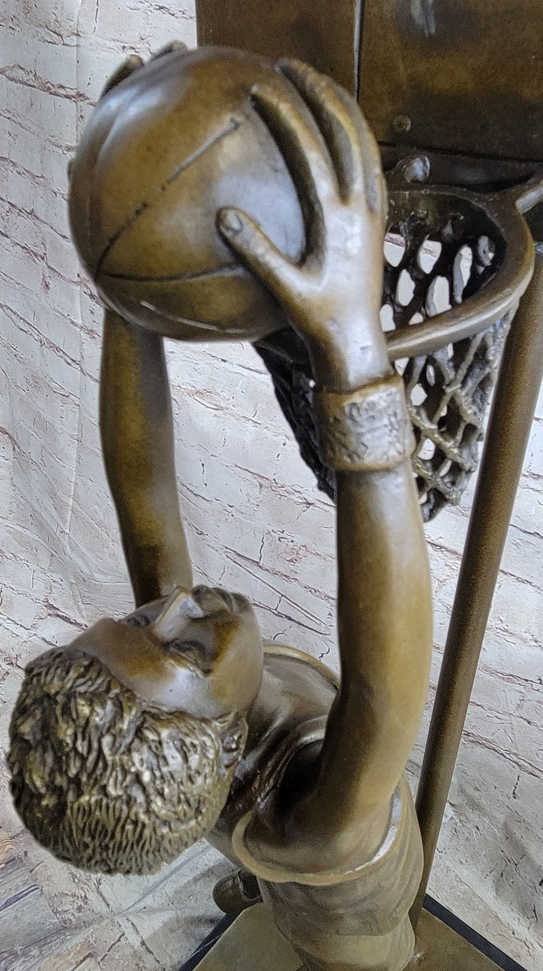 Basketball Player Slam Dunk Bronze Metal Sculpture on Marble Base