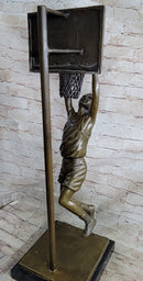Basketball Player Slam Dunk Bronze Metal Sculpture on Marble Base