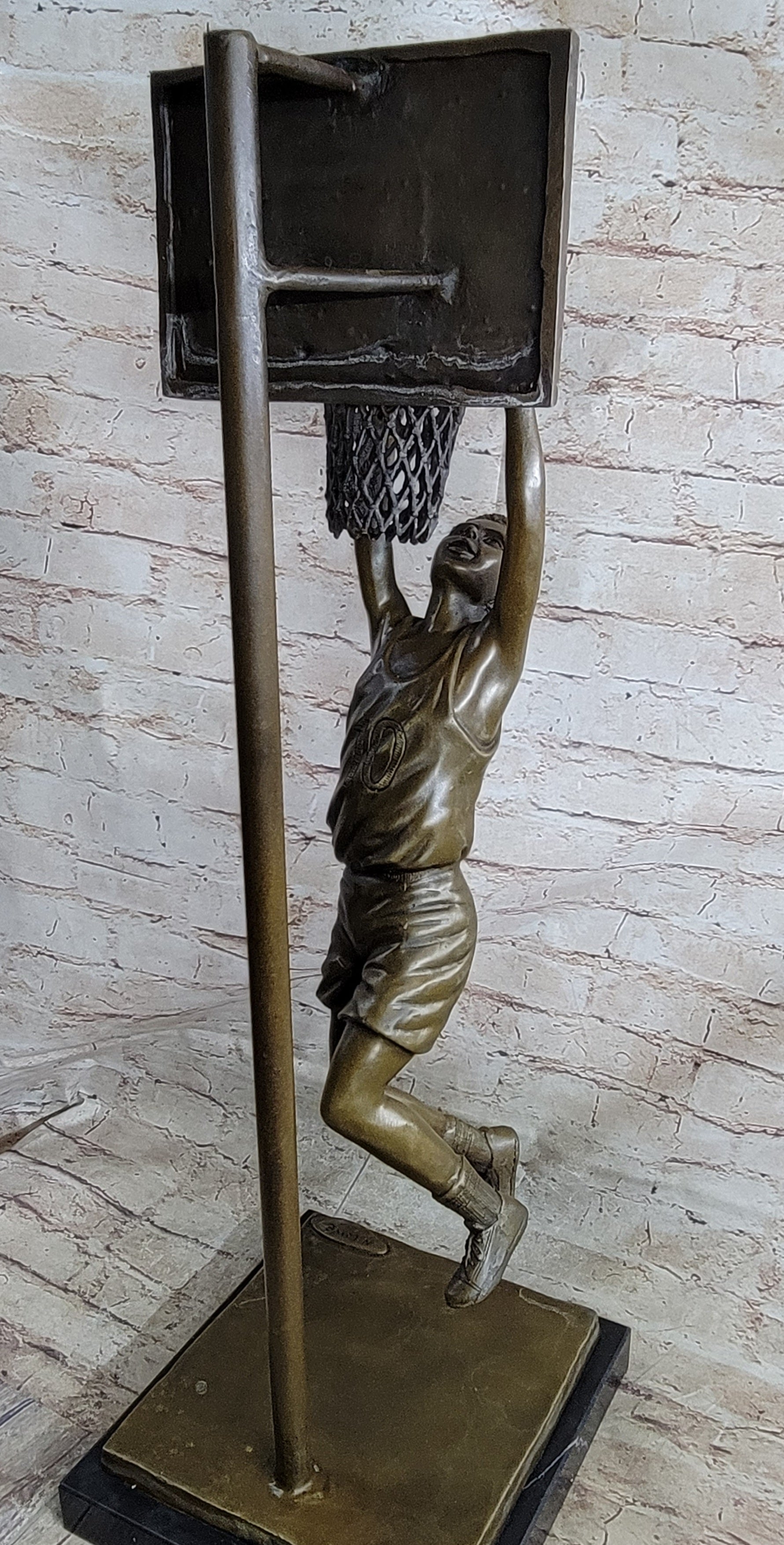 Basketball Player Slam Dunk Bronze Metal Sculpture on Marble Base