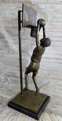 Basketball Player Slam Dunk Bronze Metal Sculpture on Marble Base