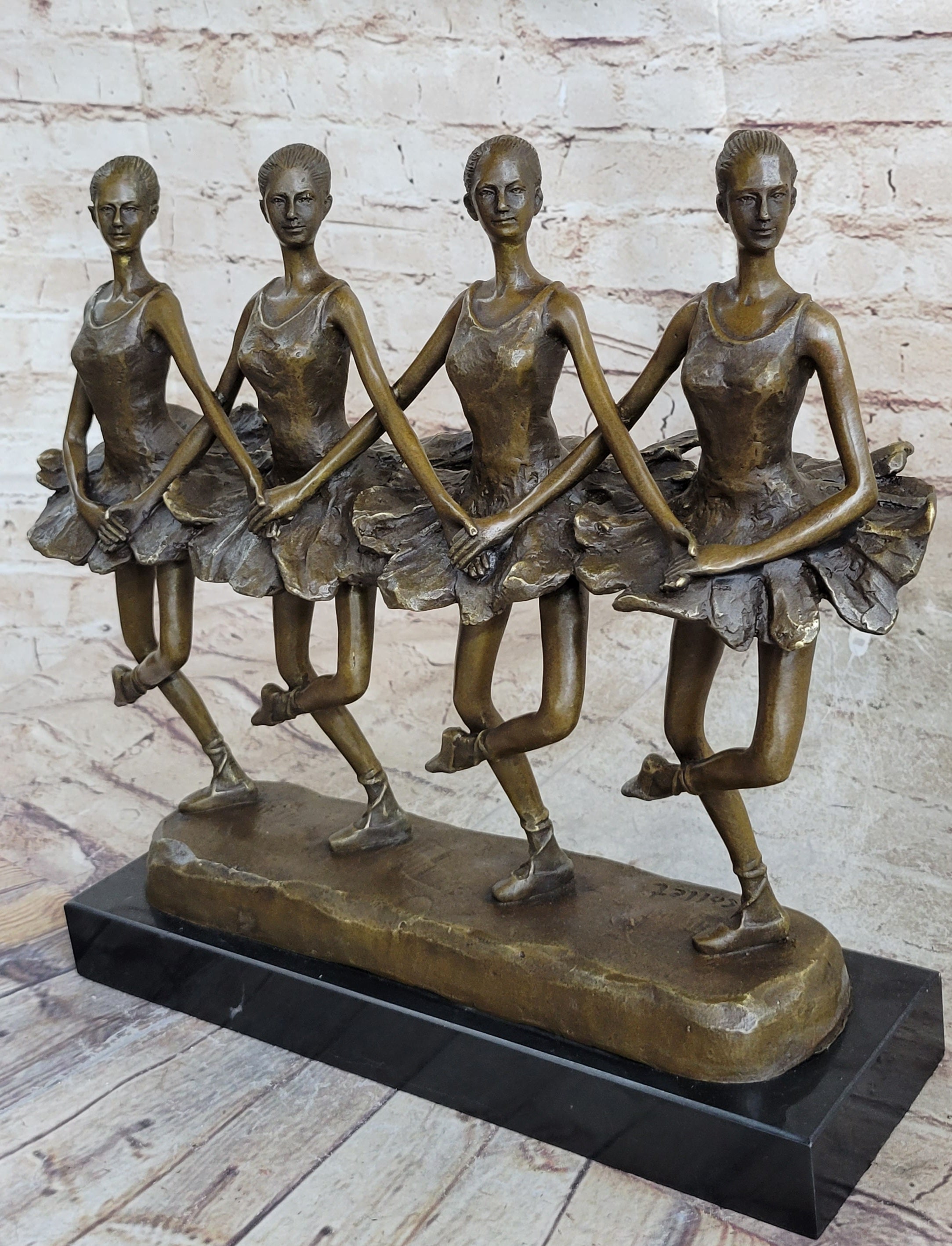 Four Ballerina Ballet Dancers Line Dancing Bronze Sculpture